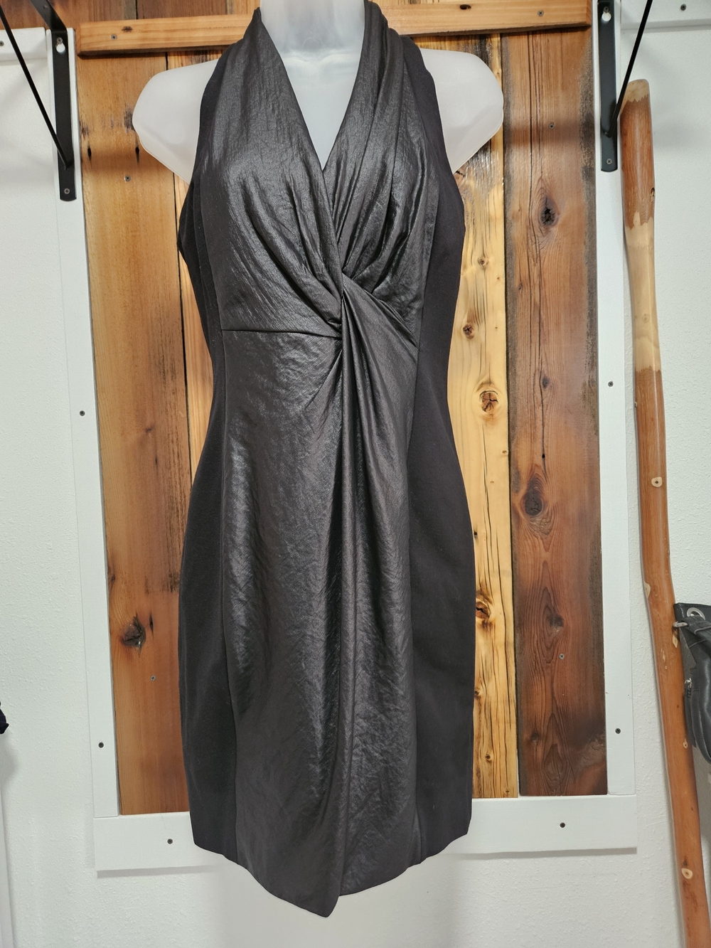 Andrew Marc Black Twist-Front Sheath Dress